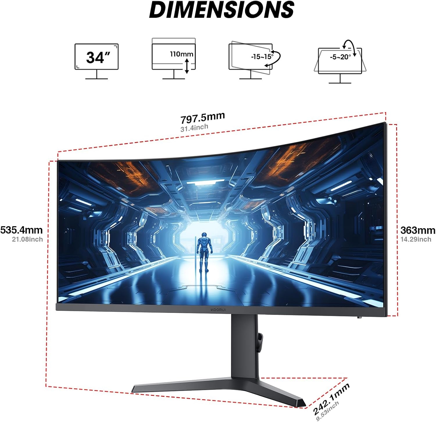 34-Inch Curved Ultrawide WQHD 3440×1440 Gaming Monitor, 180Hz 1000R- PIP/PBP, 1Ms(Mprt), HDR400, DCI-P3 95%, Freesync Premium, 1 X DP 1.4 & 2 X HDMI 2.0, Tilt Height Swivel Adjustment, 34E6UC