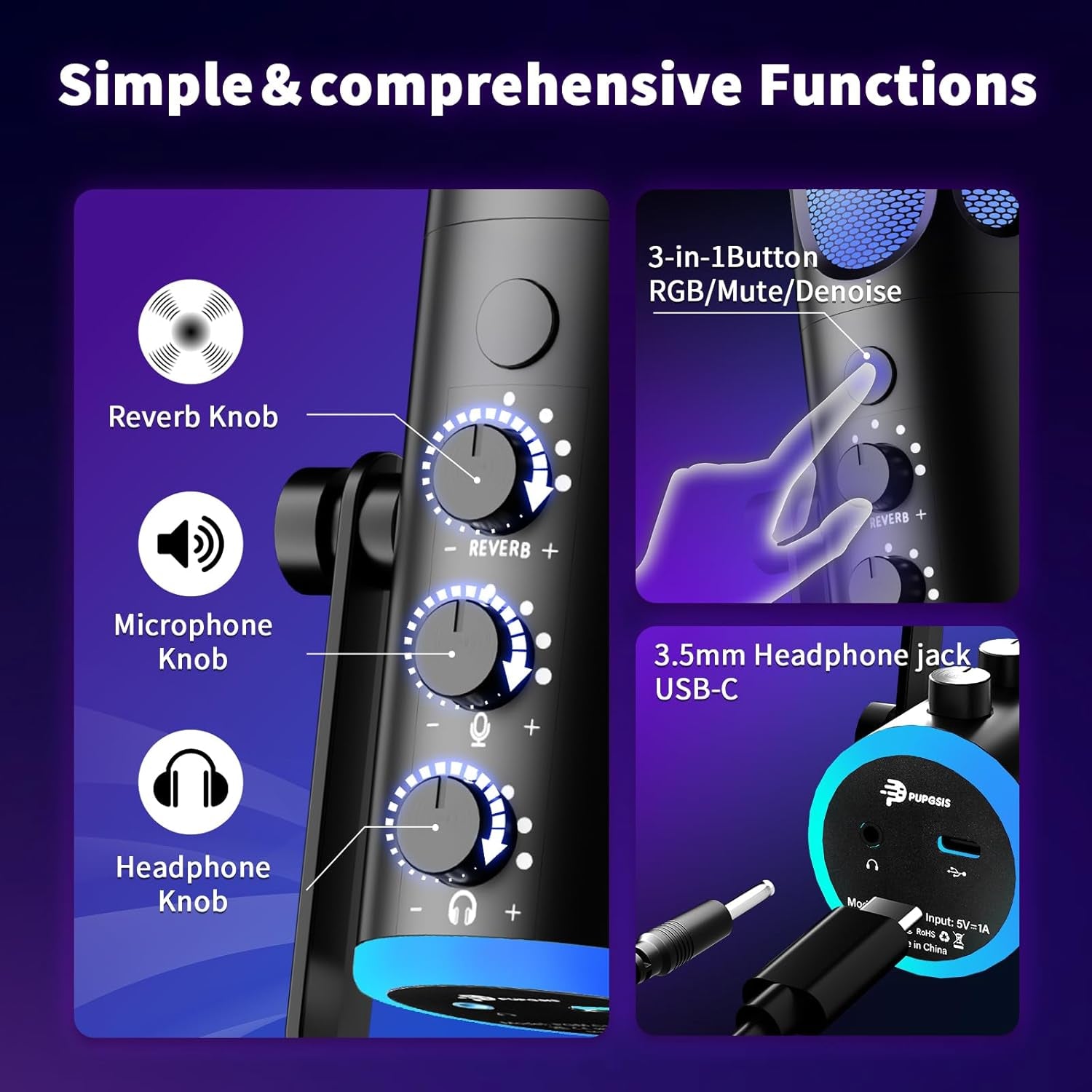 Gaming Microphone, USB Condenser Mic for PC, PS4/5 and Mac.
