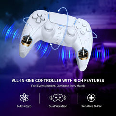 Wireless Gaming Controller Compatible with Ps5/Android/Pc, with LED Lights, Bluetooth,Hall Effect Joystick, Dual Vibration, 3.5Mm Audio Jack, 6-Axis Motion Contro Gamepad with Speaker (White)