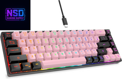 65% Wired Gaming Keyboard, LED Backlit, Ultra-Compact Anti-Ghosting No-Conflict 68 Keys Membrane Gaming Wired Keyboard for PC Laptop Windows Gamer(Pink-Black)