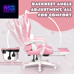 Pink Gaming Chair,Ergonomic Computer Chair for Adult with Cat Paw Lumbar Cushion and Cat Ears