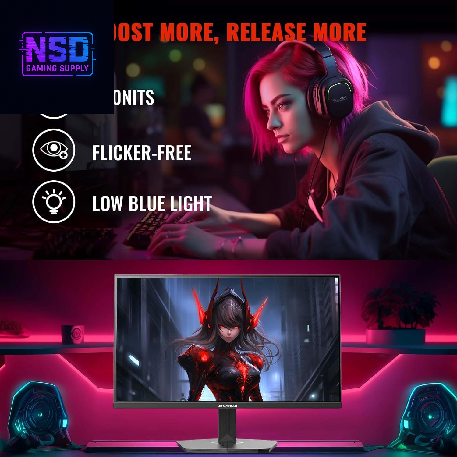 24 Inch Gaming Monitor 200Hz 180Hz 1Ms Freesync HDR 110% Srgb FHD 1080P Computer Monitor HDMI DP Ports Eye Care Frameless VESA Mount Cable Management (ES-G24F4L HDMI Cable Included)