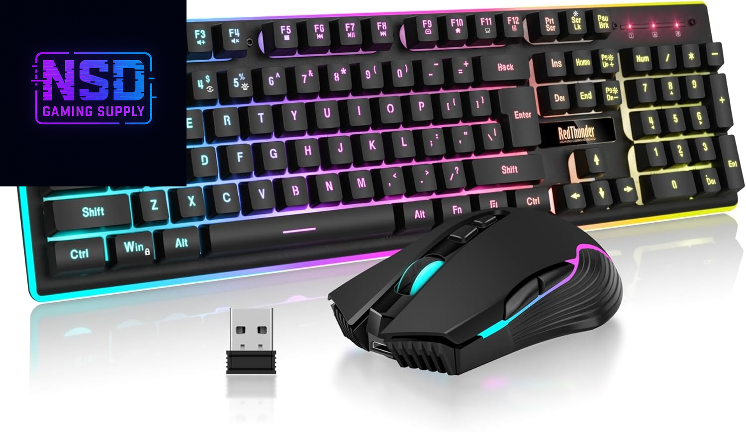 K10 Wireless Gaming Keyboard and Mouse Combo, LED Backlit Rechargeable 3800Mah Battery, Mechanical Feel Anti-Ghosting Keyboard + 7D 3200DPI Mice for PC Gamer (Black)