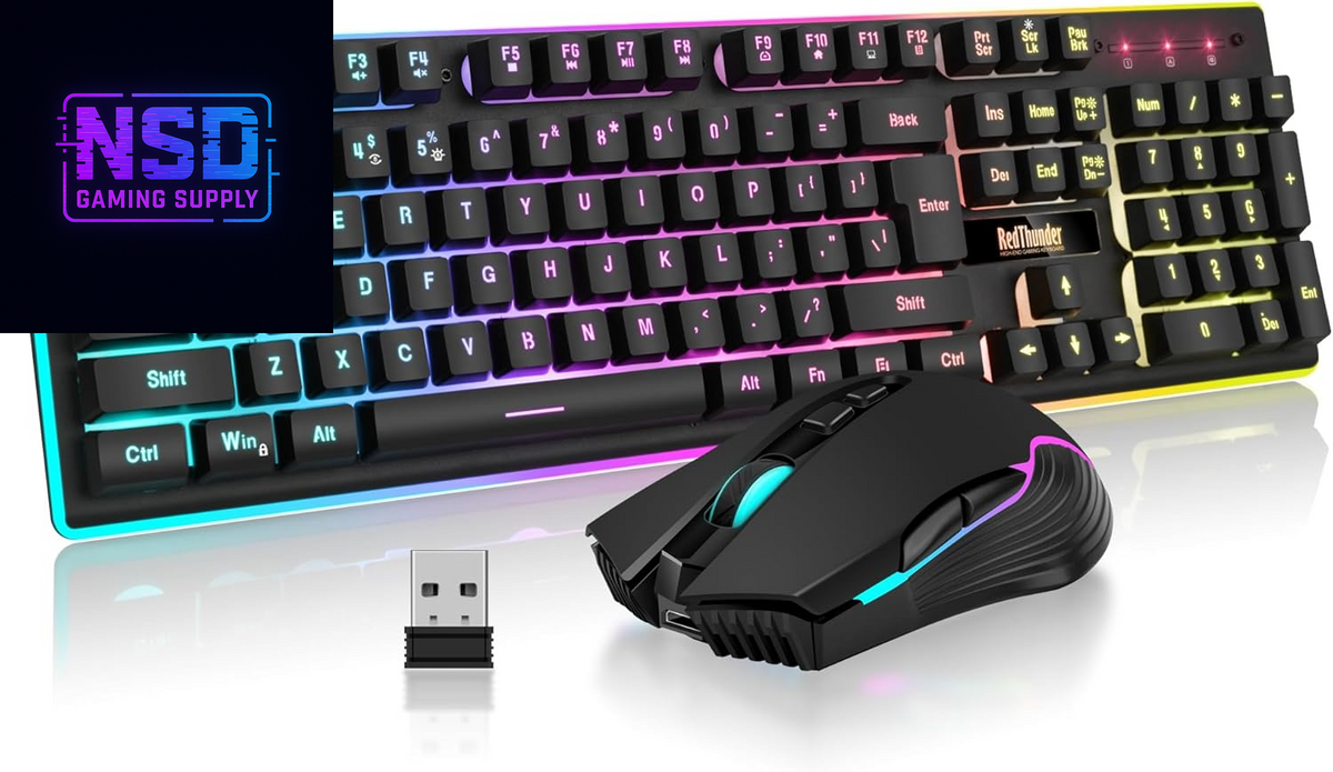 K10 Wireless Gaming Keyboard and Mouse Combo, LED Backlit Rechargeable 3800Mah Battery, Mechanical Feel Anti-Ghosting Keyboard + 7D 3200DPI Mice for PC Gamer (Black)