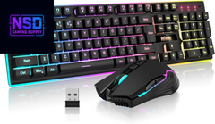 K10 Wireless Gaming Keyboard and Mouse Combo, LED Backlit Rechargeable 3800Mah Battery, Mechanical Feel Anti-Ghosting Keyboard + 7D 3200DPI Mice for PC Gamer (Black)