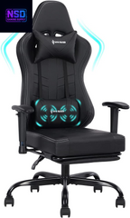 Gaming Chair Massage with Footrest Gamer Chair Ergonomic Gaming Chair for Adults Video Game Chair with Headrest and Massage Lumbar Support Gaming Chair Adjustable Swivel (Black)