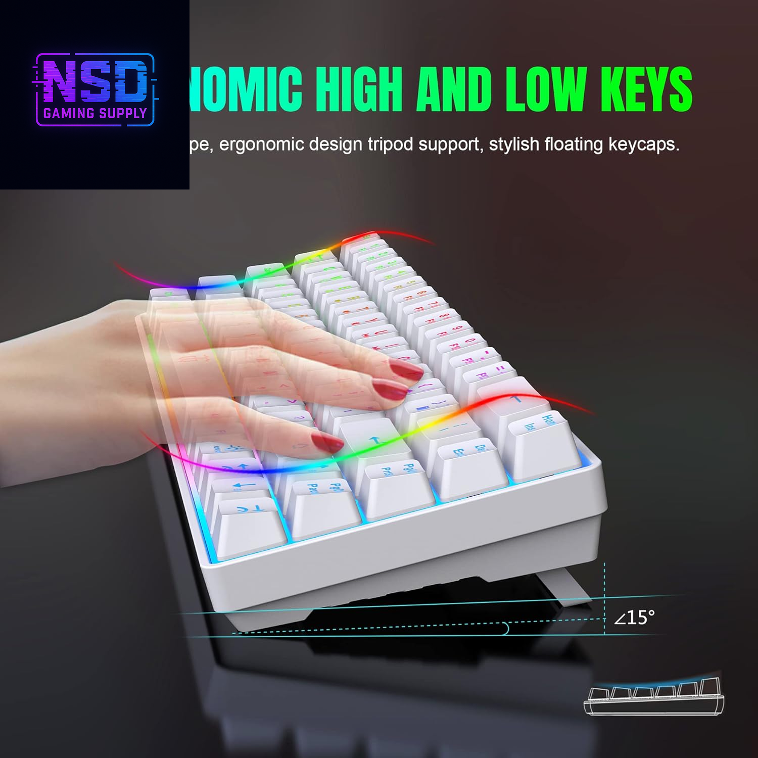60% Wireless Gaming Keyboard and Mouse Combo,Led Backlit Rechargeable 2000Mah Battery,Mini Mechanical Feel Anti-Ghosting Keyboard +Popular RGB Gaming Mice for PC Gamer (White)