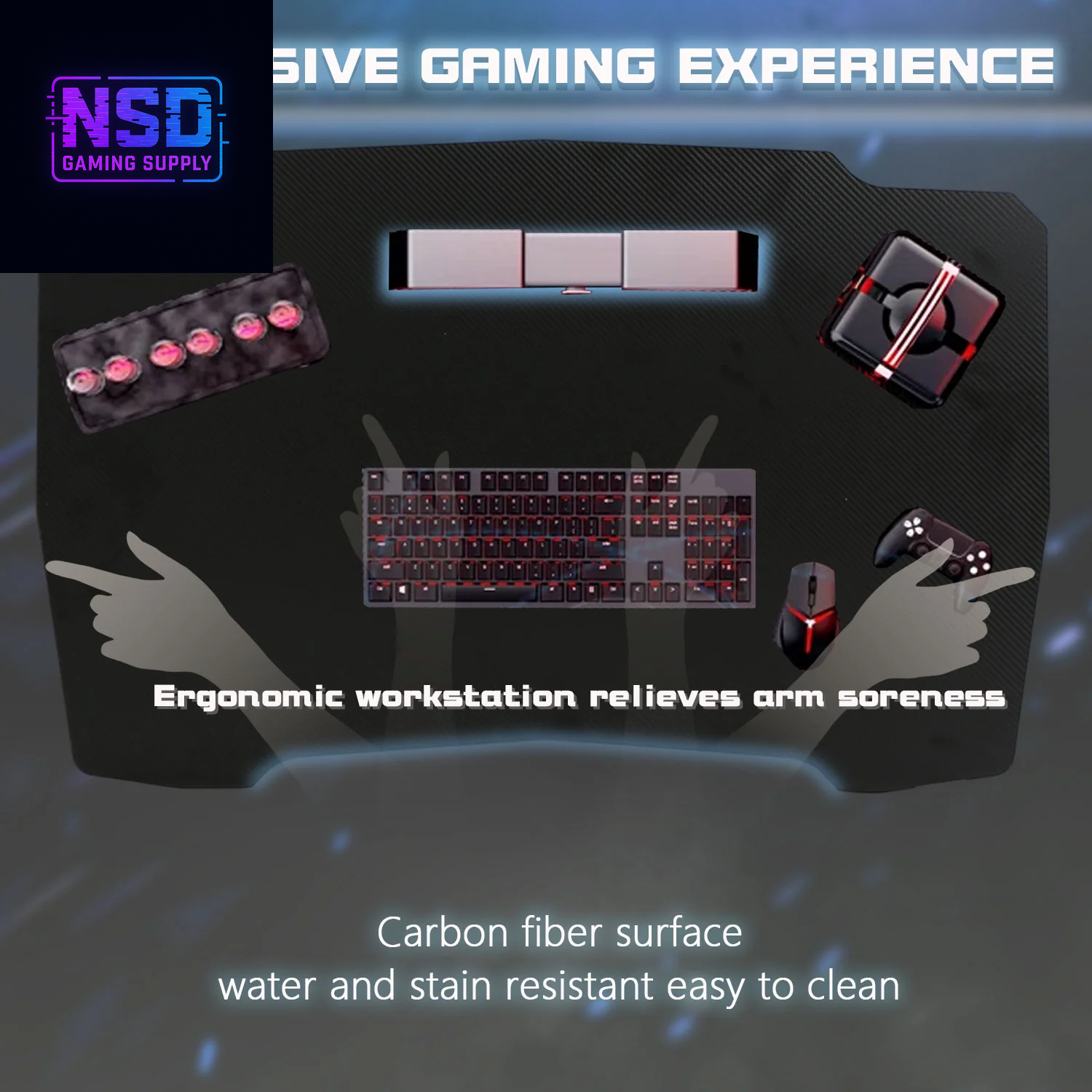 47 Inch Gaming Desk, Z Shaped PC Computer Desk Gaming Workstation with Headphone Hook, Ergonomic Gaming Table PC Desk for Game Players, Blue