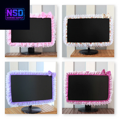 Lace Fabric Computer Frame Cover Monitor Screen Dust Cover with Elastic Pen Pocket Bow Home Decorations