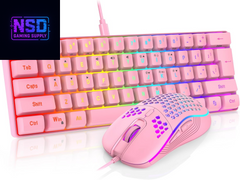 60% Gaming Keyboard and Mouse Combo, Ultra-Compact 61 Keys RGB Backlit Mini Keyboard, Lightweight 7200 DPI Honeycomb Optical Mouse, RGB Wired Gaming Set for PC MAC PS5 Xbox Gamer(Pink)