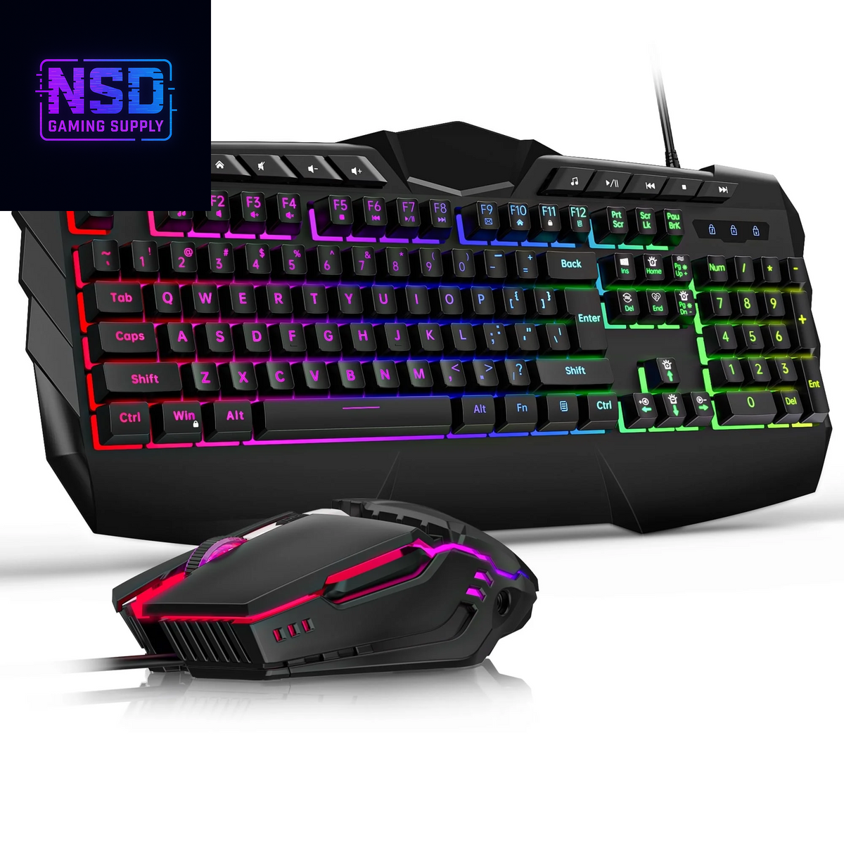 Wired Gaming Keyboard and Mouse Combo, LED RGB Backlit 114 Keys Mechanical Feel Anti-Ghosting Game Keyboard with 12 Multimedia Keys & 7 Colors Backlit Gaming Mouse for Windows PC Laptop Gamer