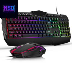 Wired Gaming Keyboard and Mouse Combo, LED RGB Backlit 114 Keys Mechanical Feel Anti-Ghosting Game Keyboard with 12 Multimedia Keys & 7 Colors Backlit Gaming Mouse for Windows PC Laptop Gamer