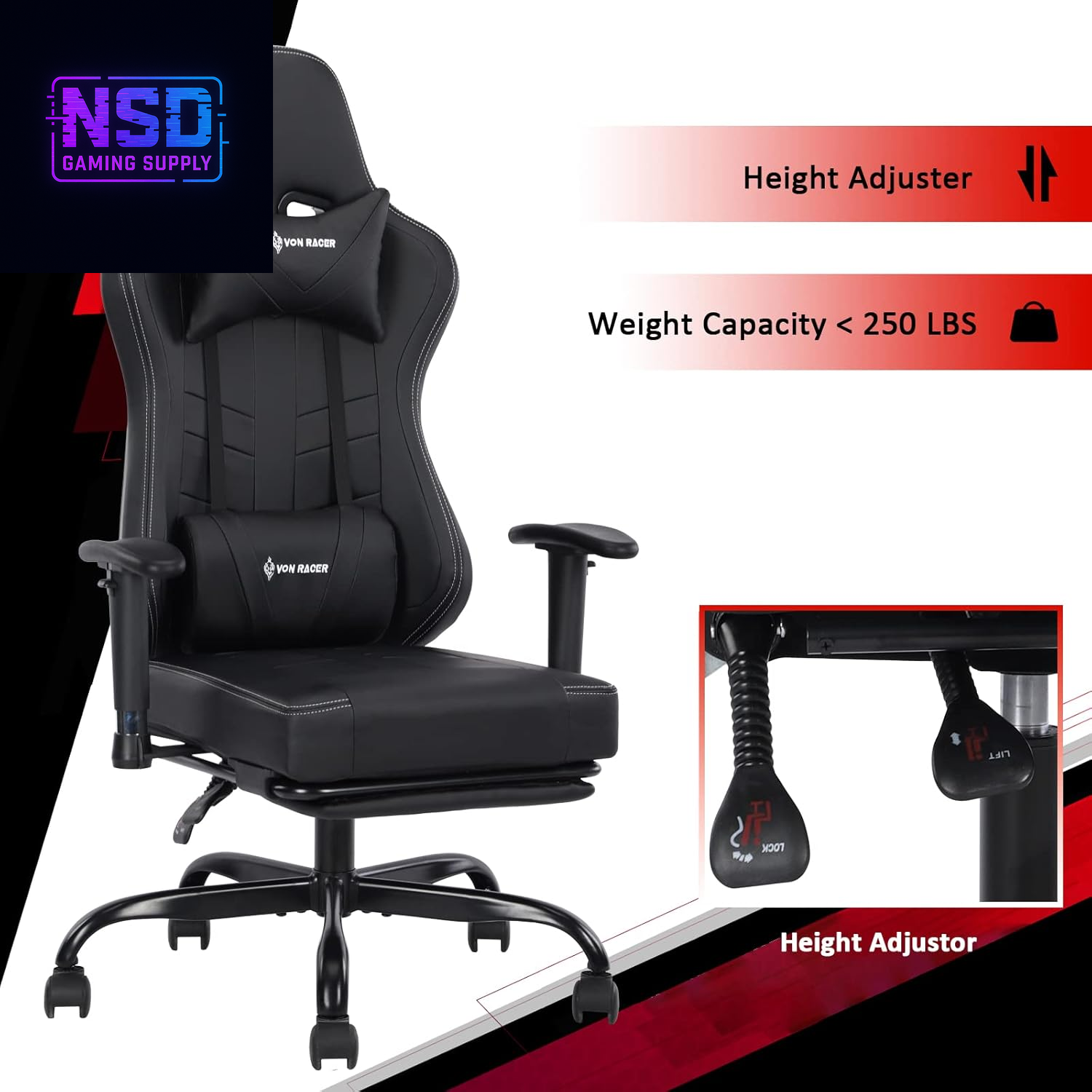 Gaming Chair Massage with Footrest Gamer Chair Ergonomic Gaming Chair for Adults Video Game Chair with Headrest and Massage Lumbar Support Gaming Chair Adjustable Swivel (Black)