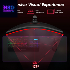 34'' WQHD Curved Gaming Monitor, 180Hz/165Hz Ultrawide Monitor, 3440×1440P 1Ms(Mprt) HDR400, Black
