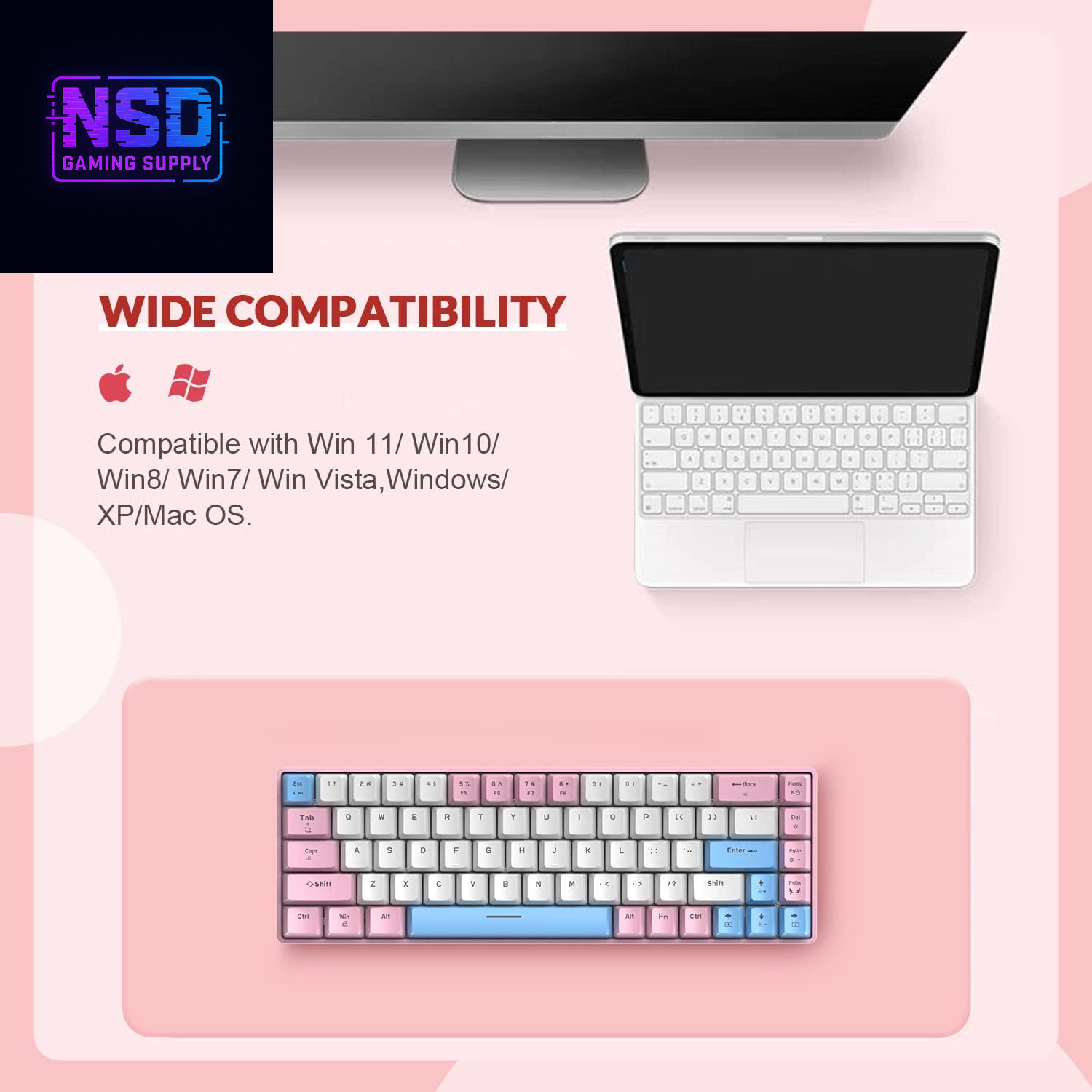 RK-T8 Wired 65% Mechanical Gaming Keyboard with RGB LED Backlit Anti-Ghosting TKL Mini 68 Key Custom Coiled C to a Cable Tactile Blue Switch for PS4 PS5 Xbox PC Mac Gamer(Pink/White/Blue)