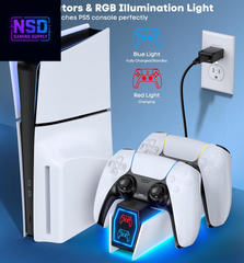 PS5 Controller Charger PS5 Accessories Kits with Fast Charging AC Adapter, Controller Charging Stand for Playstation 5, Docking Station Replacement for for Playstation 5 Storage