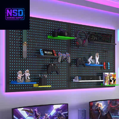 RGB+IC LED Pegboard Wall Organizer – 2-Pack Heavy-Duty Metal Panels with Hooks, 12x24 Inch Wall-Mounted Gaming Setup Organizer, DIY LED Display Board