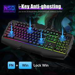 Wired Gaming Keyboard and Mouse Combo, LED RGB Backlit 114 Keys Mechanical Feel Anti-Ghosting Game Keyboard with 12 Multimedia Keys & 7 Colors Backlit Gaming Mouse for Windows PC Laptop Gamer