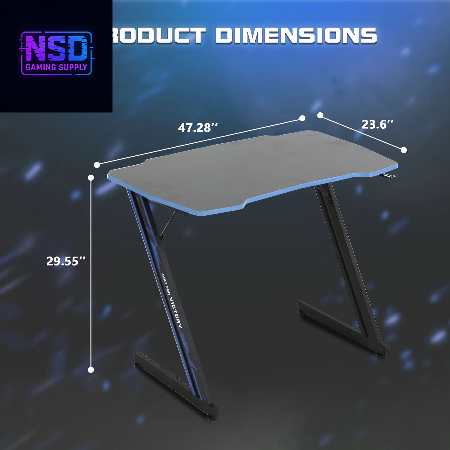 47 Inch Gaming Desk, Z Shaped PC Computer Desk Gaming Workstation with Headphone Hook, Ergonomic Gaming Table PC Desk for Game Players, Blue