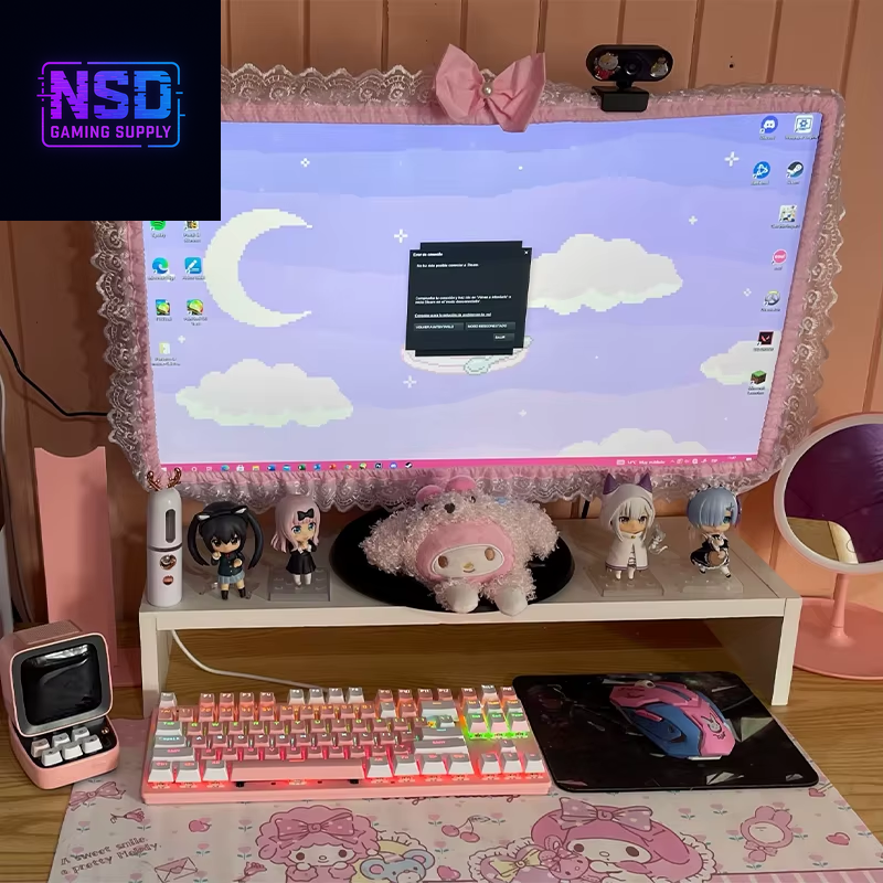 Lace Fabric Computer Frame Cover Monitor Screen Dust Cover with Elastic Pen Pocket Bow Home Decorations