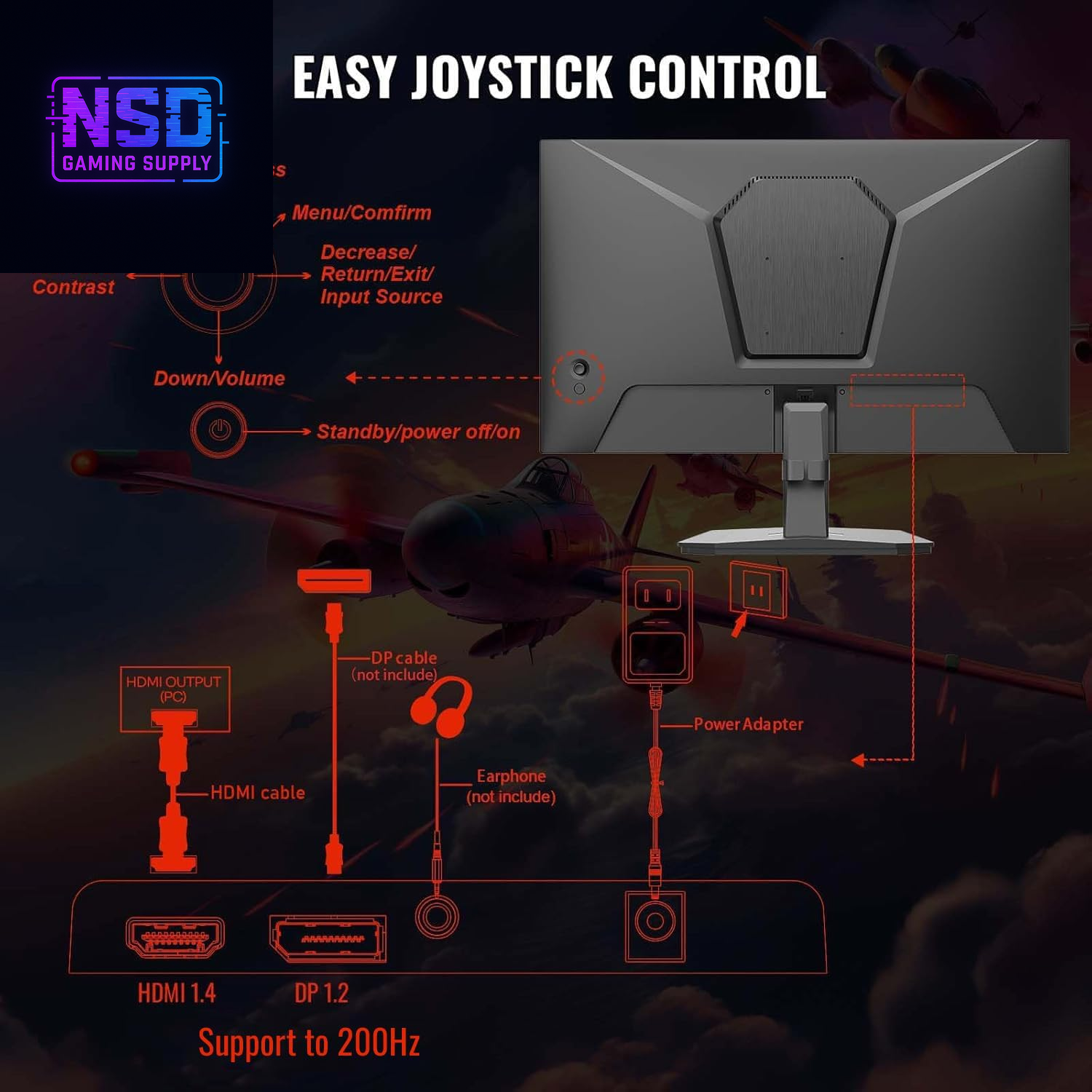 24 Inch Gaming Monitor 200Hz 180Hz 1Ms Freesync HDR 110% Srgb FHD 1080P Computer Monitor HDMI DP Ports Eye Care Frameless VESA Mount Cable Management (ES-G24F4L HDMI Cable Included)