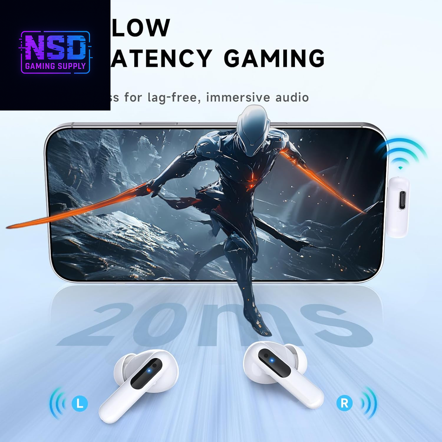 Wireless Gaming Earbuds, 20Ms Low Latency, Gaming Earbuds with Noise Cancelling Mic, 2.4Ghz & Bluetooth, LED Display, 36H Playtime for Meta Quest 3/2, PS5, PS4, VR, Switch, Steam Deck, PC, Phone