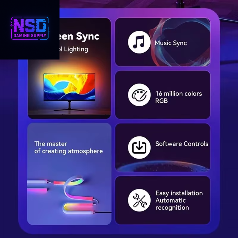 RGBIC Ambient Gaming Light Strip – Screen Sync, Music Reactive, USB Powered, Smart Software Control