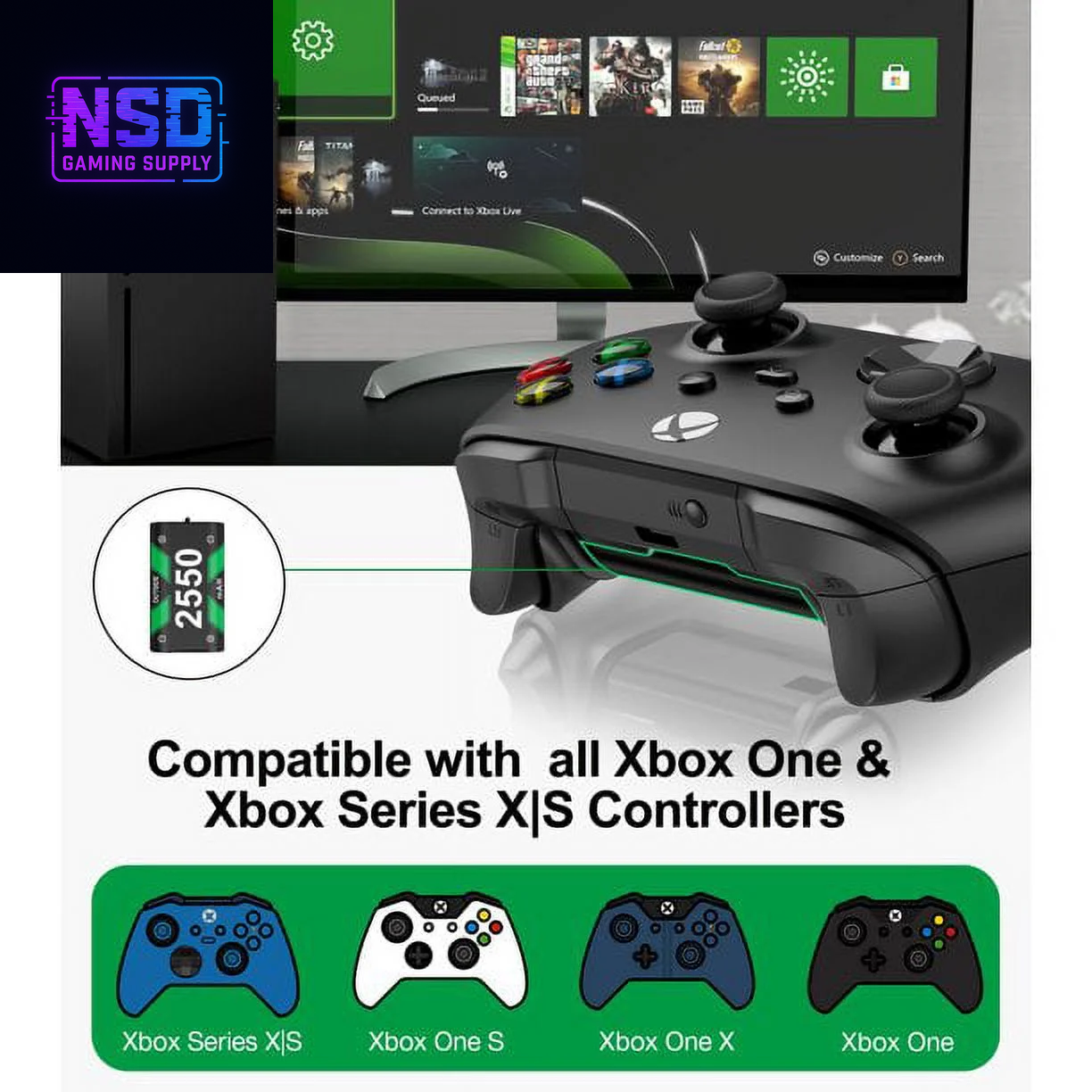 4X5520Mwh Xbox Rechargeable Battery Pack for Xbox Series X Controller,Black