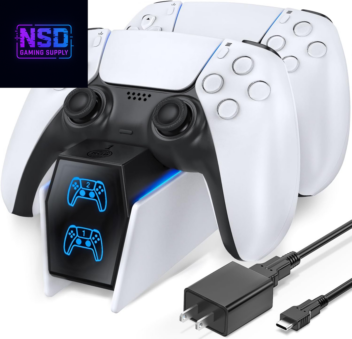 PS5 Controller Charger PS5 Accessories Kits with Fast Charging AC Adapter, Controller Charging Stand for Playstation 5, Docking Station Replacement for for Playstation 5 Storage