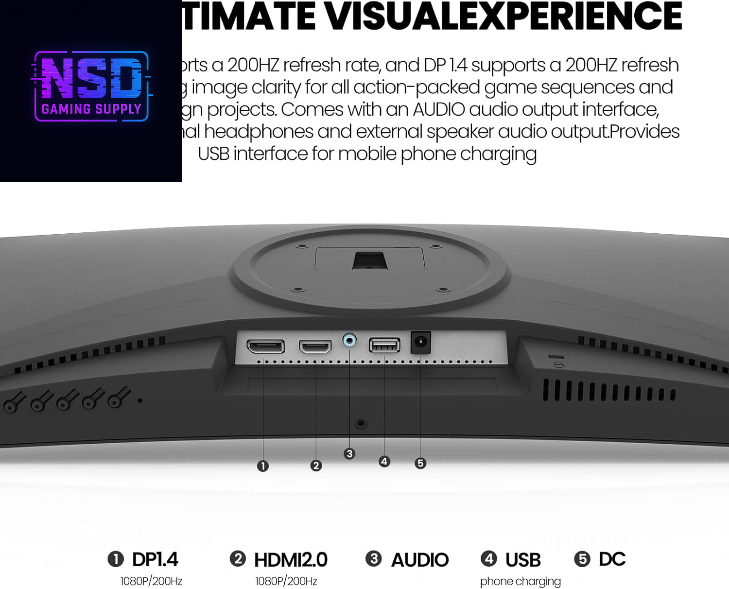 24 Inch 200Hz/180Hz Curved Gaming Monitor, FHD 1080P Frameless Computer Monitors, Support AMD Freesync Low Motion Blur, Eye Care, Displayport, HDMI, Compatible Wall Mountable Installs-Black