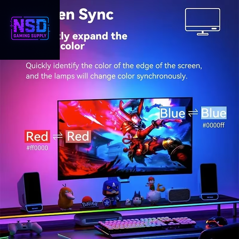 RGBIC Ambient Gaming Light Strip – Screen Sync, Music Reactive, USB Powered, Smart Software Control