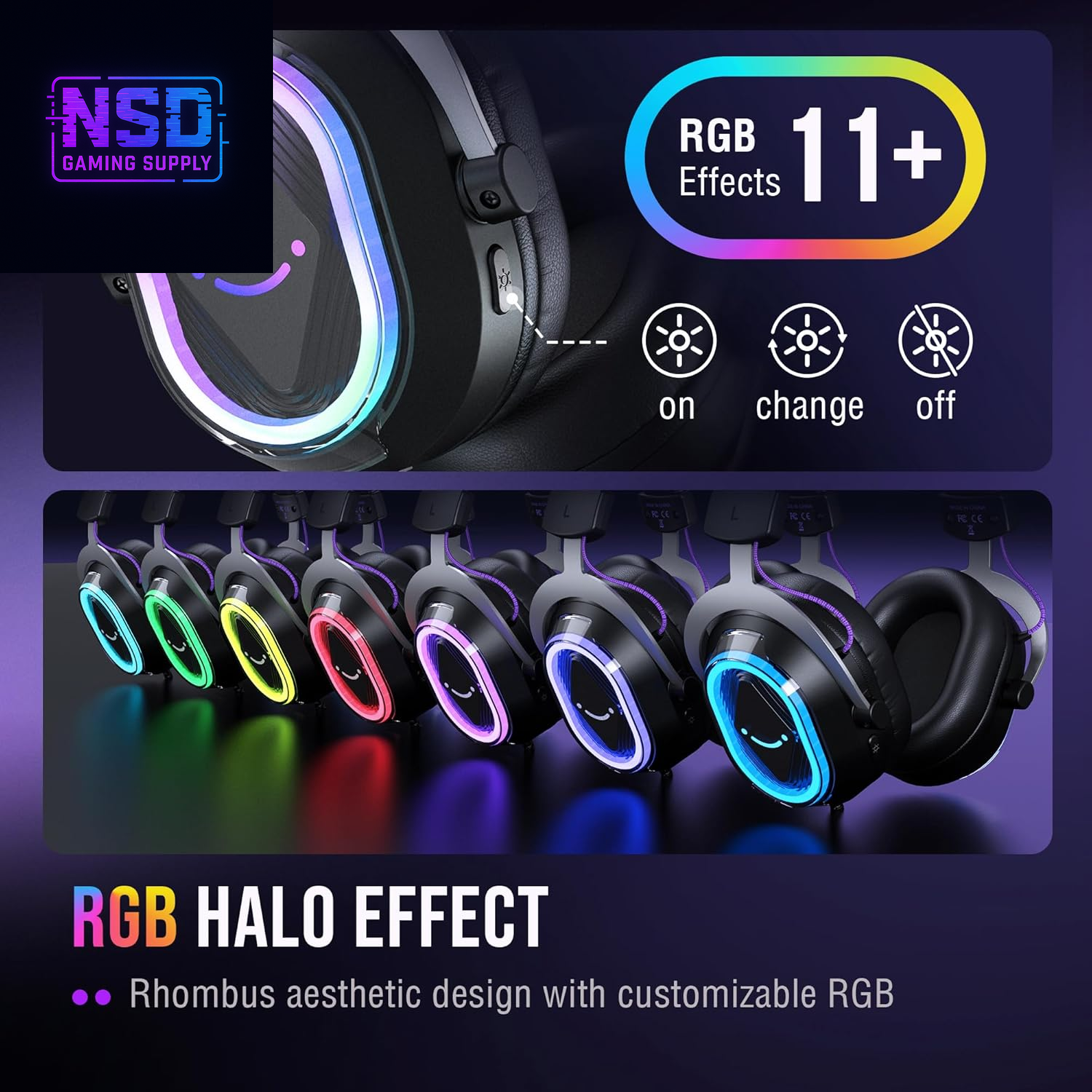 Wired USB Gaming Headset: 7.1 Surround Sound - Vibrant Customizable RGB - Game/Chat Balance, Gamer Headphone with Noise Canceling Mic for PC, PS5/PS4, Laptop, Mac - Ampligame H13BP