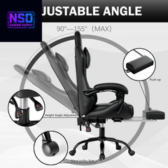 Ergonomic Gaming Chair with Footrest, Racing Style Video Game Chair for Adults, Reclining Gamer Chair Office Chair