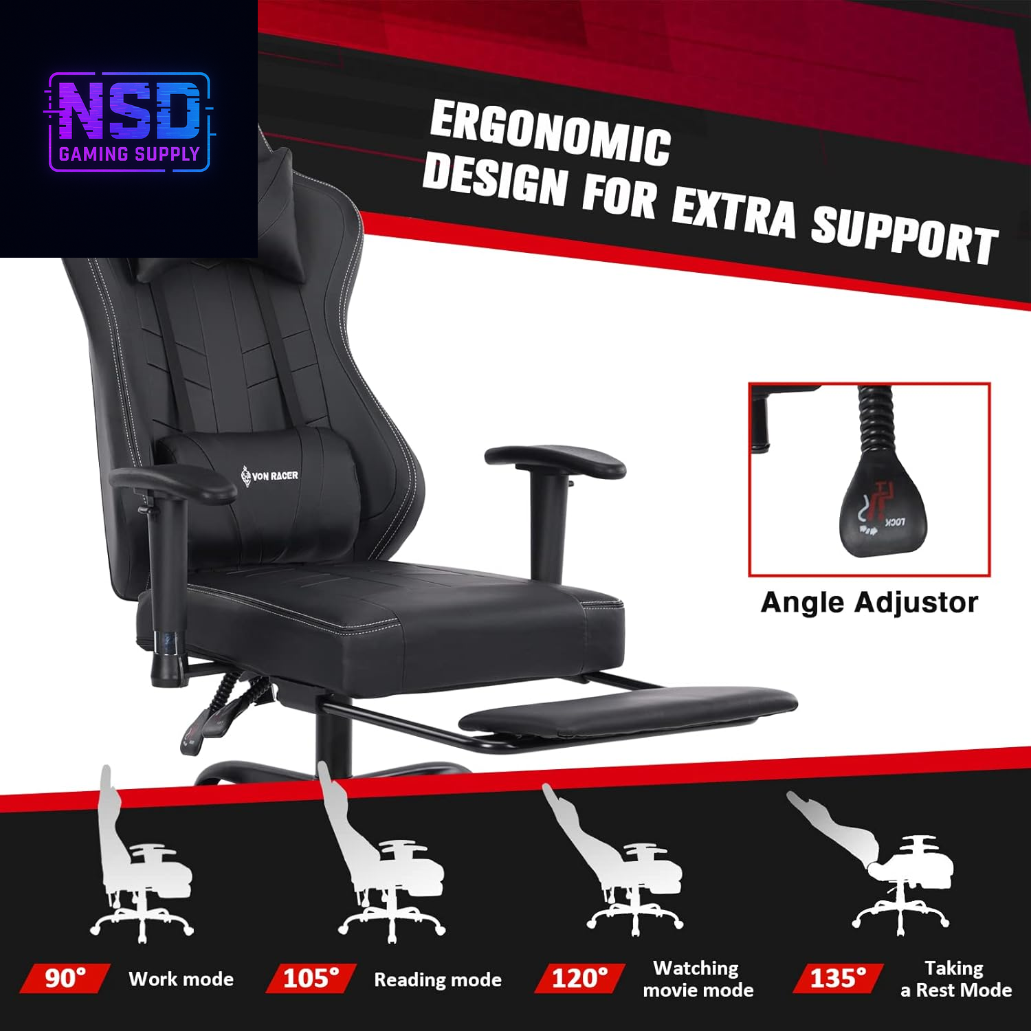 Gaming Chair Massage with Footrest Gamer Chair Ergonomic Gaming Chair for Adults Video Game Chair with Headrest and Massage Lumbar Support Gaming Chair Adjustable Swivel (Black)