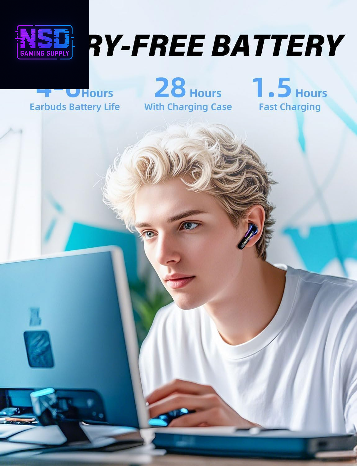 2.4G Wireless Gaming Earbuds with ENC Mic, 20Ms Low-Latency for PS5/4, Meta Quest 3/3S/2, 2.4Ghz Bluetooth Dual-Mode Headphones for Phone, Pad, Laptop, Steam Deck, Switch, PC, Vr(With USB-C Dongle)