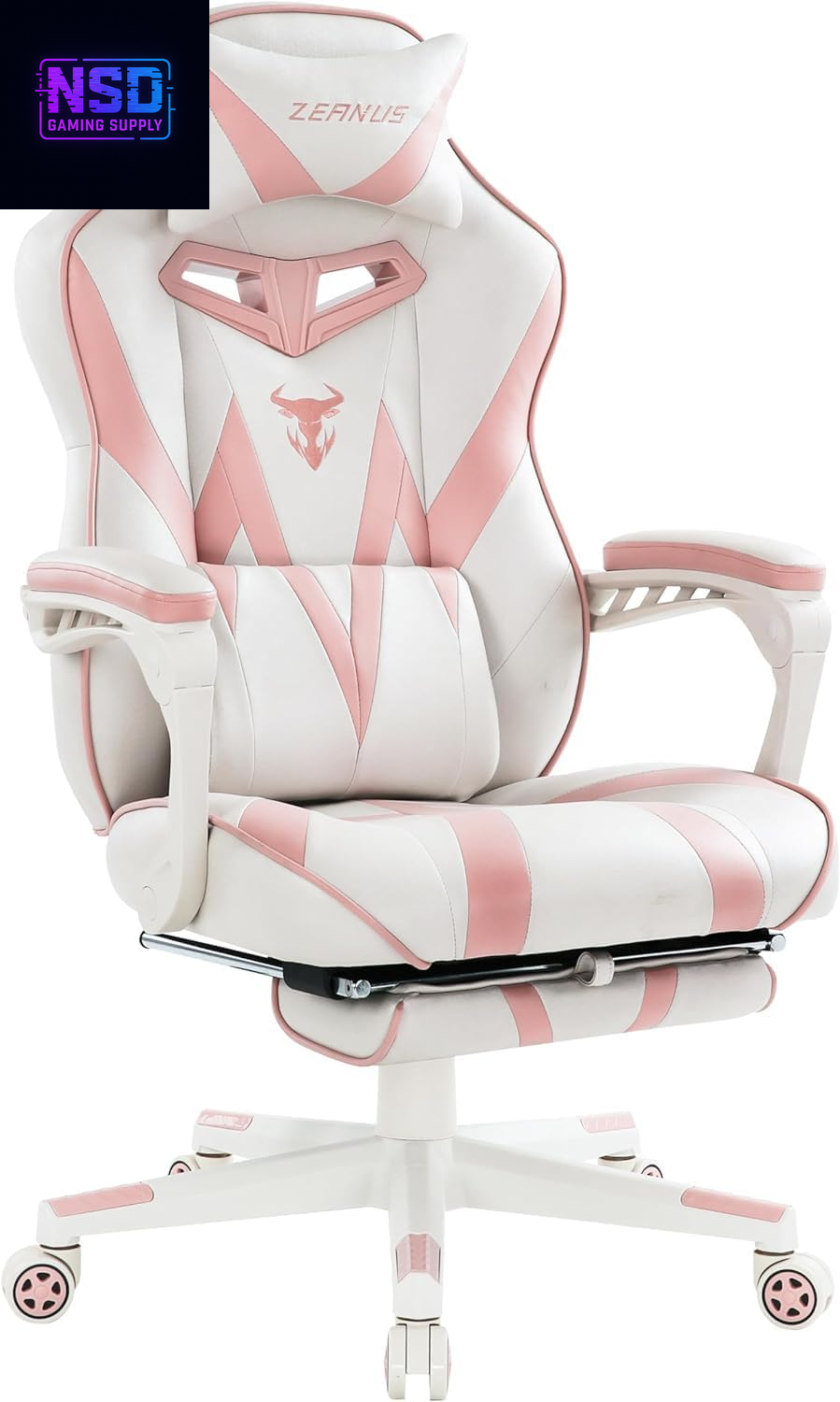 Zeanus Pink Gaming Chair with Massage & Footrest – Ergonomic Gamer Chair for Women and Adults