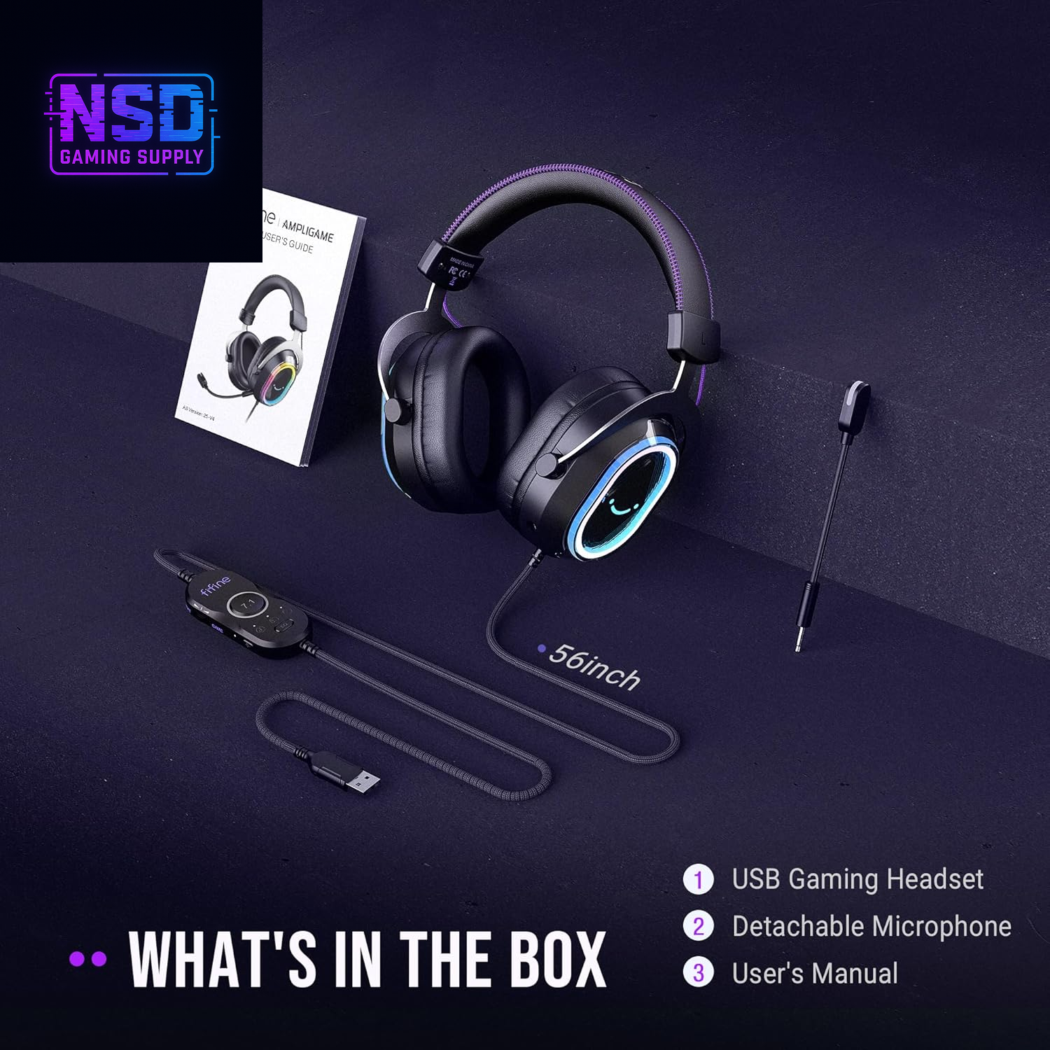Wired USB Gaming Headset: 7.1 Surround Sound - Vibrant Customizable RGB - Game/Chat Balance, Gamer Headphone with Noise Canceling Mic for PC, PS5/PS4, Laptop, Mac - Ampligame H13BP