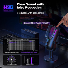 ZTD39 RGB USB Gaming Microphone – Condenser Mic with Noise Reduction, Real-Time Monitoring, Reverb Modes, Tap-to-Mute, and RGB Lighting – for PC, Laptop, PS5, Streaming, and Podcasts