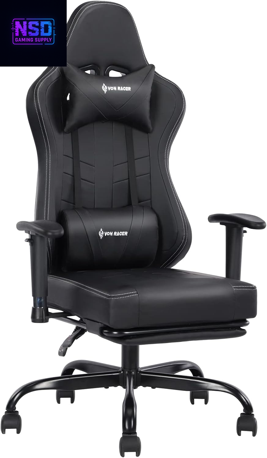 Gaming Chair Massage with Footrest Gamer Chair Ergonomic Gaming Chair for Adults Video Game Chair with Headrest and Massage Lumbar Support Gaming Chair Adjustable Swivel (Black)