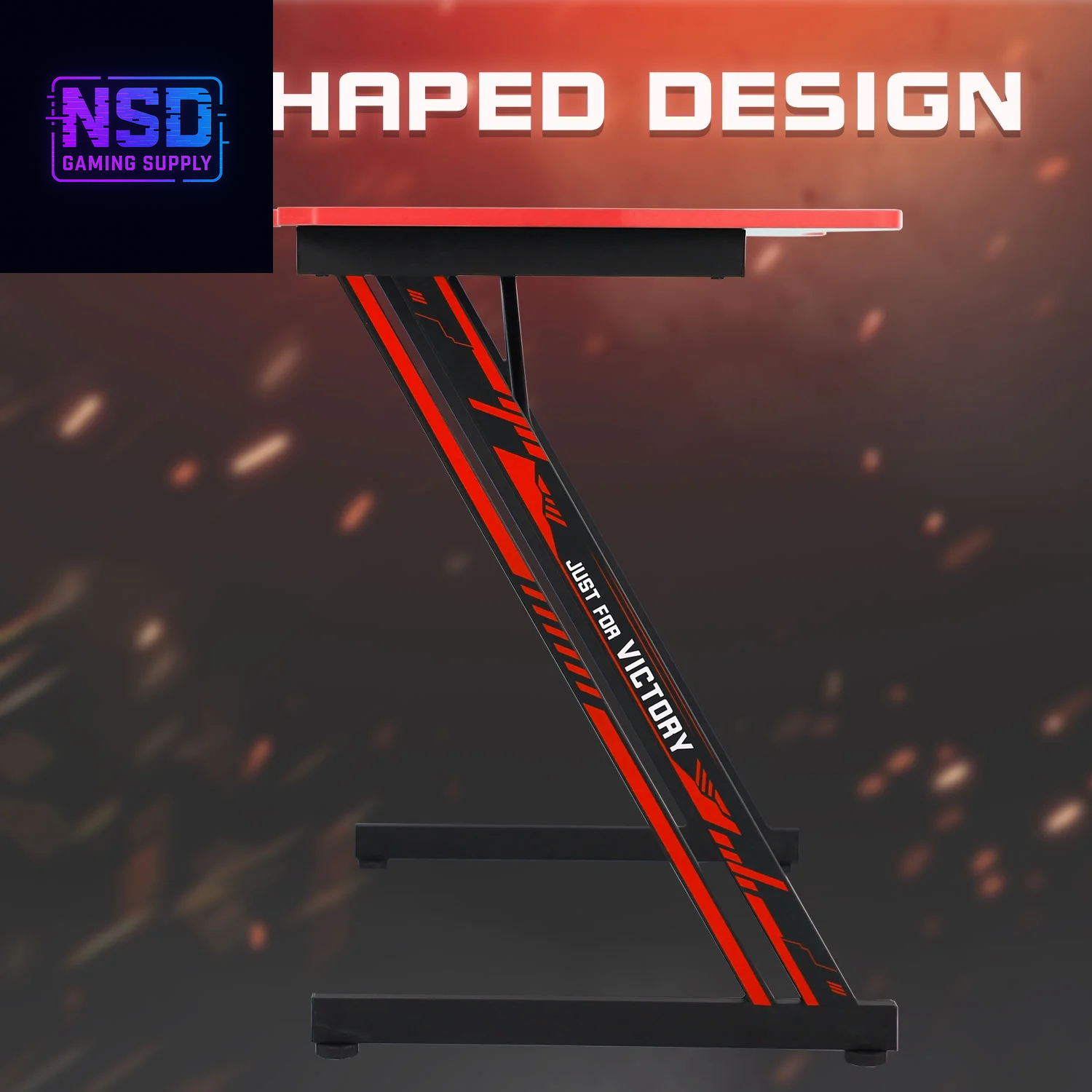 47 Inch Gaming Desk, Z Shaped PC Computer Desk Gaming Workstation with Headphone Hook, Ergonomic Gaming Table PC Desk for Game Players, Red