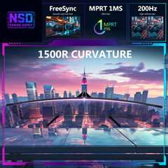 27 Inch 200Hz Curved Gaming Monitor, FHD 1080P VA Display, 1Ms MPRT, AMD Freesync, HDR Support, VESA Mount Compatible
