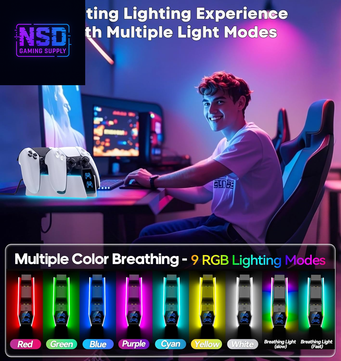 PS5 Controller Charger PS5 Accessories Kits with Fast Charging AC Adapter, Controller Charging Stand for Playstation 5, Docking Station Replacement for for Playstation 5 Storage