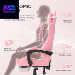 Pink Gaming Chair, Adult Game Gamer with Footrest & Massage Lumbar Pillow , Ergonomic High Back Office Chairs with Bunny Ear, Pink