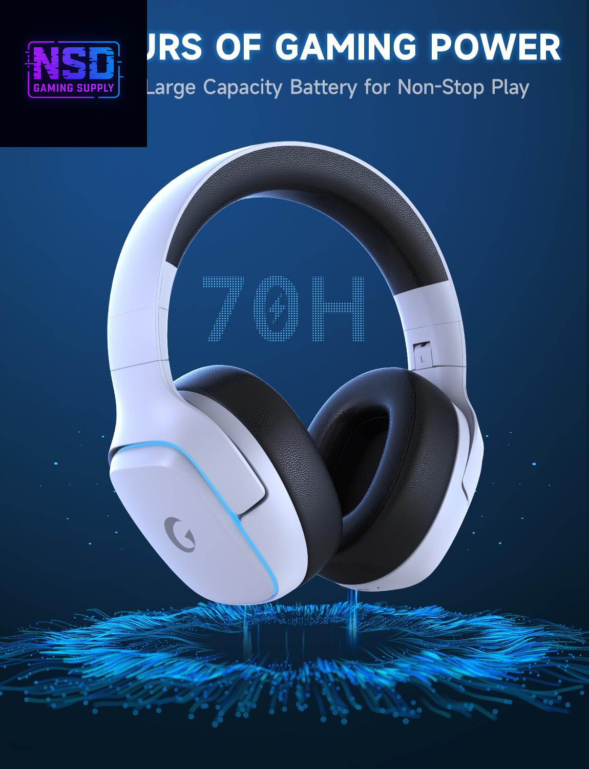 2.4Ghz Wireless Gaming Headsets for PS5, PS4, PC, Switch - Bluetooth 5.3 Gaming Headphones with Noise Canceling Mic, 7.1 Surround Sound, 70H Battery, Blue Lighting - White