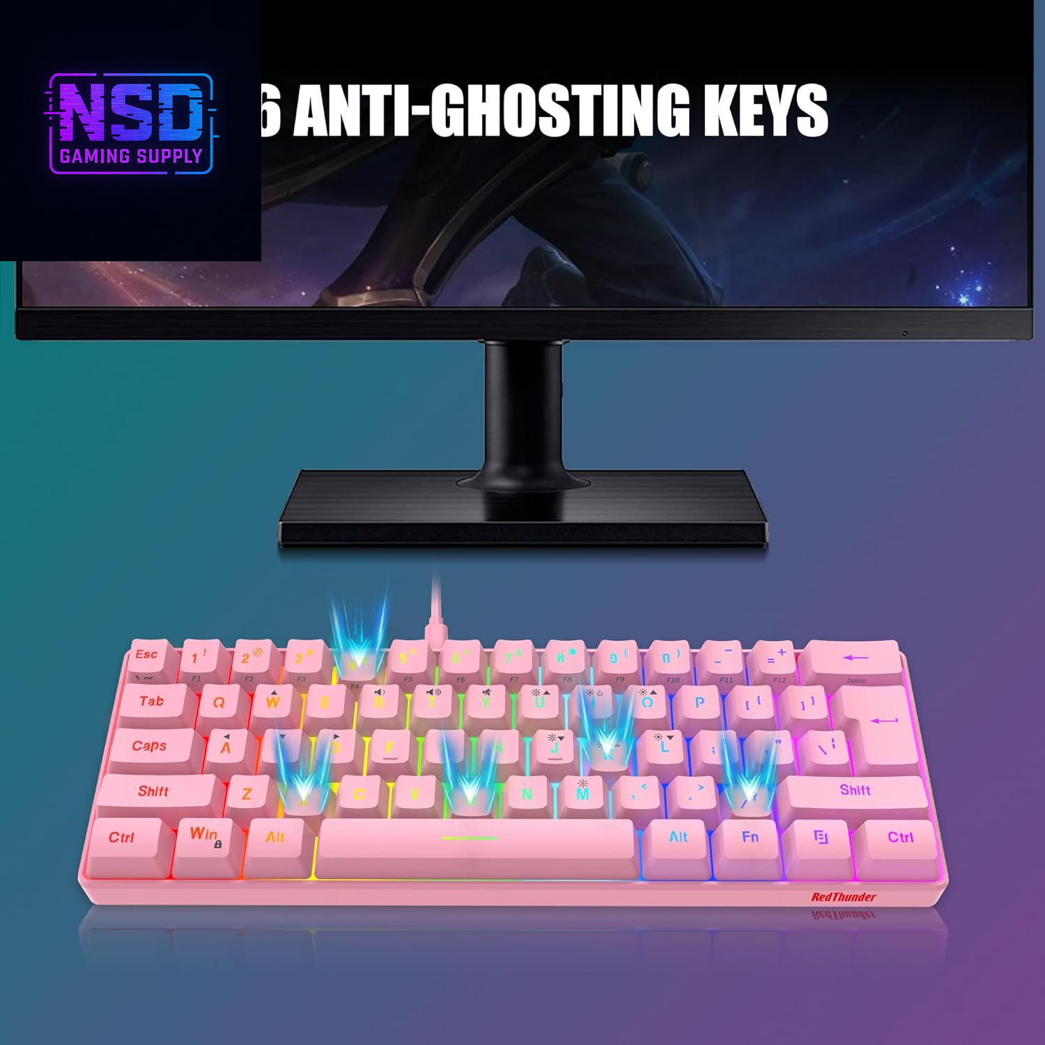 60% Gaming Keyboard and Mouse Combo, Ultra-Compact 61 Keys RGB Backlit Mini Keyboard, Lightweight 7200 DPI Honeycomb Optical Mouse, RGB Wired Gaming Set for PC MAC PS5 Xbox Gamer(Pink)