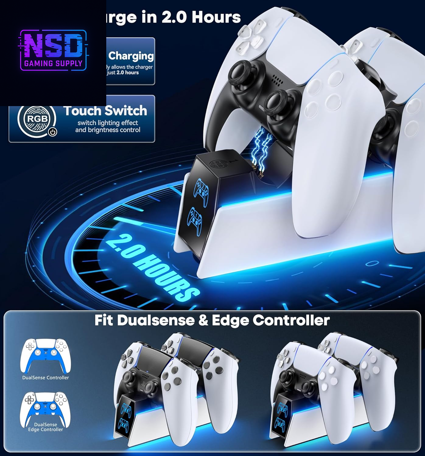 PS5 Controller Charger PS5 Accessories Kits with Fast Charging AC Adapter, Controller Charging Stand for Playstation 5, Docking Station Replacement for for Playstation 5 Storage