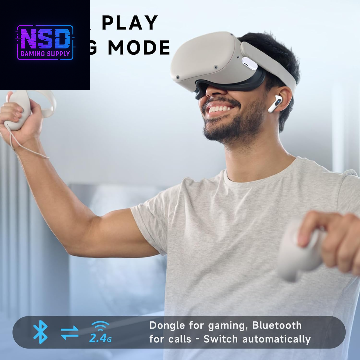 Wireless Gaming Earbuds, 20Ms Low Latency, Gaming Earbuds with Noise Cancelling Mic, 2.4Ghz & Bluetooth, LED Display, 36H Playtime for Meta Quest 3/2, PS5, PS4, VR, Switch, Steam Deck, PC, Phone