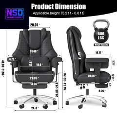 600Lbs Big and Tall Office Chair,Leather Executive Office Chair with Foot Rest for Heavy People,Wide Ergonomic Comfy High-Back Reclining Computer Chair, Swivel Rolling Wheels and Padded Lumbar Support