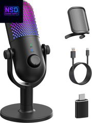 ZTD39 RGB USB Gaming Microphone – Condenser Mic with Noise Reduction, Real-Time Monitoring, Reverb Modes, Tap-to-Mute, and RGB Lighting – for PC, Laptop, PS5, Streaming, and Podcasts