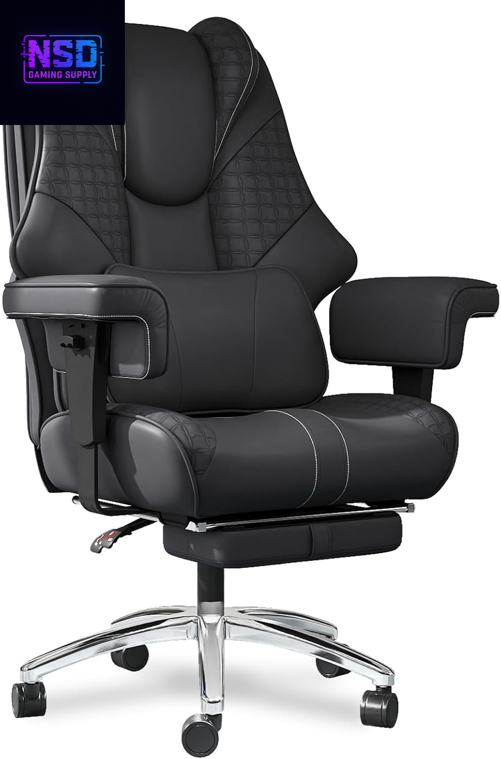 600Lbs Big and Tall Office Chair,Leather Executive Office Chair with Foot Rest for Heavy People,Wide Ergonomic Comfy High-Back Reclining Computer Chair, Swivel Rolling Wheels and Padded Lumbar Support